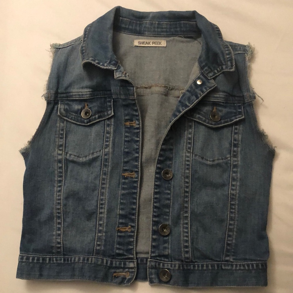 Sneak Peek Sleeveless Jean Jacket